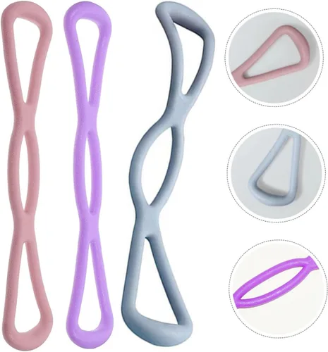 Vista 5 de 3 bandas elásticas de resistencia para yoga, para entrenamiento de cuerpo completo, pilates, fisioterapia con alta elasticidad y diseño en rosa