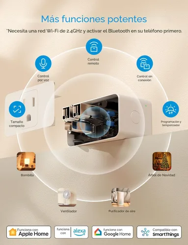 Vista 2 de meross Enchufe inteligente Mini, 15 A y Wi-Fi fiable, compatible con Apple HomeKit, Siri, Alexa, Echo, Google Assistant y Nest Hub, control