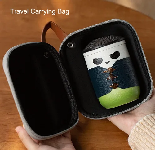 Vista 7 de Juego de té de viaje, bonita taza de té panda con bolsa portátil, tetera de cerámica china de gongfu de 13 onzas con 4 tazas de té de cerámica