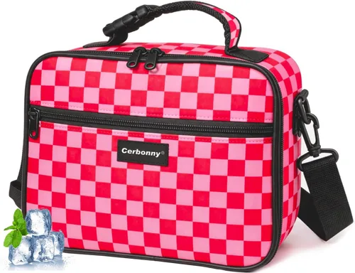 Vista 8 de Cerbonny Lonchera para niños, bolsa de almuerzo aislada para niñas y niños, poliéster duradero con forro de PEVA, correa de hombro ajustable, 10.8