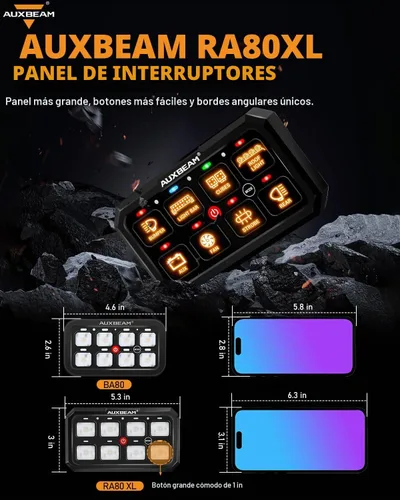 Vista 2 de Auxbeam RA80XL - Panel de interruptores RA80XL de 5 pulgadas, gran control de dispositivos complementarios Toggle/Momentary/Pulsed RGB dimmable