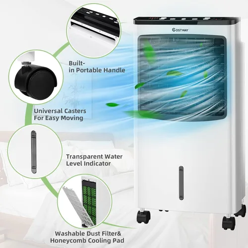 Vista 5 de COSTWAY Enfriador de aire evaporativo portátil para habitación, enfriador de aire para refrigeración y sueño con control remoto, temporizador de 7.5