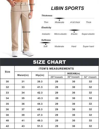 Vista 6 de Libin Pantalones de golf para hombre, pantalones de trabajo elásticos casuales de 293032 pulgadas, pantalones ligeros y cómodos con bolsillos