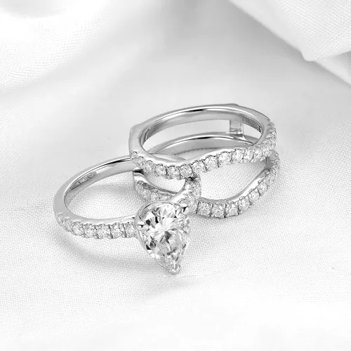 Vista 3 de DovEggs Center 3ct 7x10mm G-H-I Color Pear Cut Moissanite Hidden Halo Engagement Ring with accents 14k Gold Quality Silver Wedding Engagement Ring