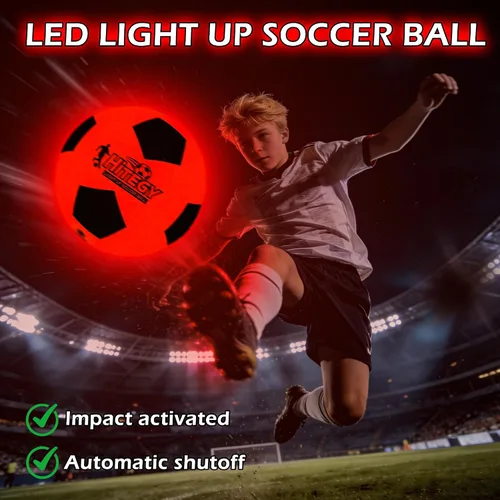 Vista 2 de Balón de fútbol que brilla en la oscuridad, resistente al agua, tamaño oficial 5, se ilumina con cada patada, incluye bomba, baterías manuales