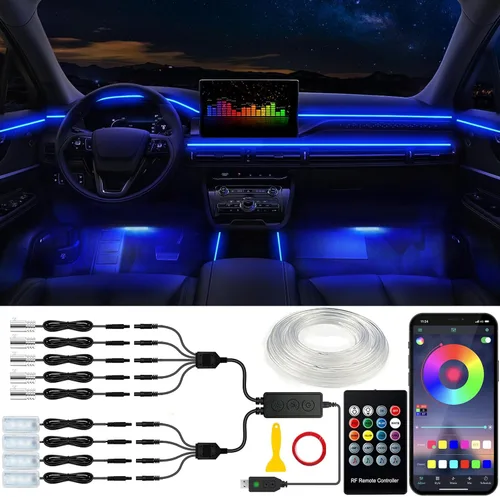 Vista 8 de Jushope - Luces LED para automóvil, luces interiores con control inalámbrico por aplicación/control remoto RF/botón, kit de iluminación ambiental