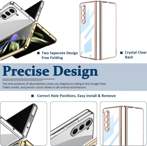 Vista 5 de Miimall Funda compatible con Samsung Galaxy Z Fold 5, policarbonato duro chapado transparente de lujo, cubierta trasera transparente, funda