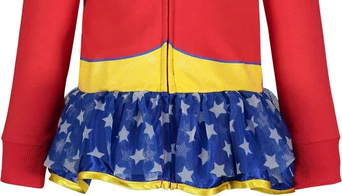 Vista 7 de DC Comics - Disfraz de la Liga de la Justicia para niñas pequeñas, con cremallera, color rojo, 6, Rojo