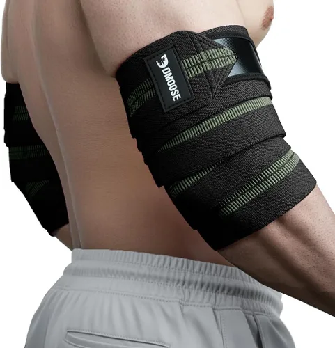 Vista 14 de DMoose Fitness Elbow Wraps for Weightlifting (Pair) - 40'' Adjustable Strap for Gym Workout & Bench Press, Compression Elbow Sleeves for Tendonitis