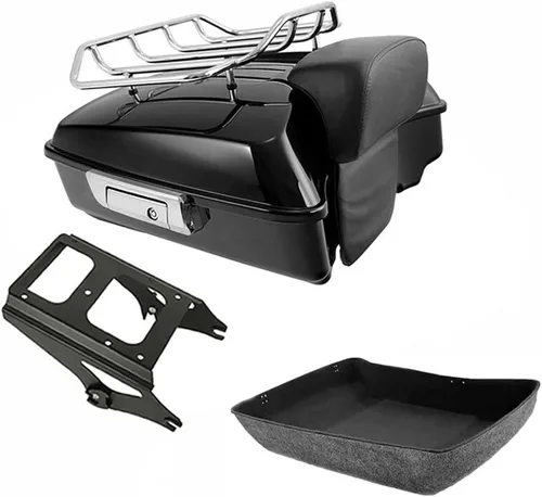 Vista 3 de TCMT Caja de maletero de motocicleta cortada con respaldo envolvente desmontable de dos plazas y soporte de montaje adecuado para Harley 2009-2013