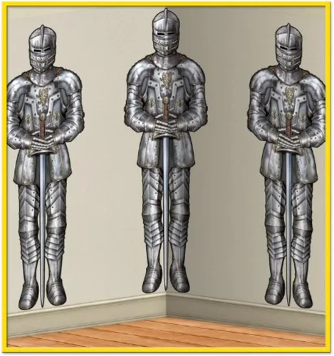 Vista 6 de Beistle Telones de fondo de pared de caballeros, 4 x 30 pies, paquete de 2 decoraciones medievales para fiestas, fondo de decoración medieval, fondo