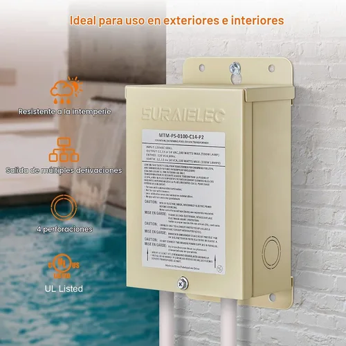 Vista 3 de SURAIELEC Transformador de luz de piscina de 100 W, 120 V a 12 V 13 V 14 V