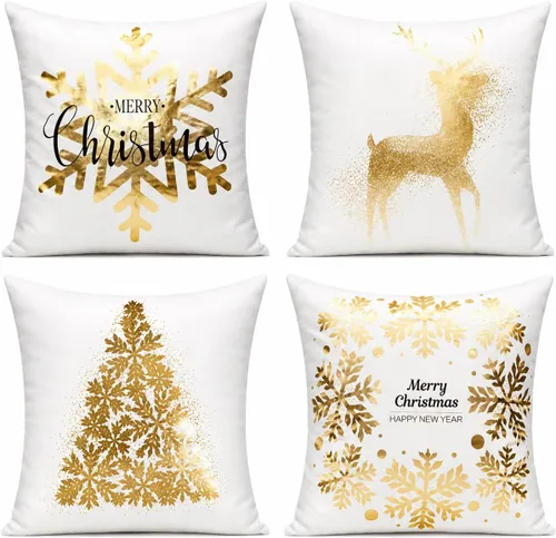 Vista 4 de All Smiles Fundas de Almohadas Decorativas Negras de Navidad Doradas Fundas de Navidad Decoraciones 12X20 Juego de 2 Decoración Interior Hogar