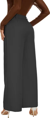 Vista 6 de KICZOY Pantalones largos tipo palazzo de pierna ancha para mujer, de cintura alta, para otoño, pantalones largos de trabajo, pantalones de traje