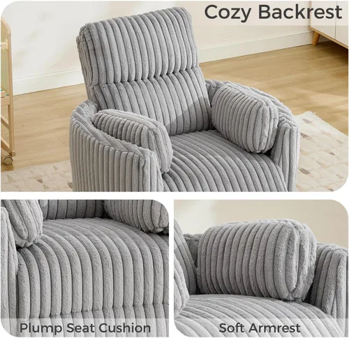 Vista 8 de Mecedora eléctrica giratoria con asiento basculante y reclinable Comfort Stretch para cuarto de bebé con 2 almohadas, silla reclinable eléctrica