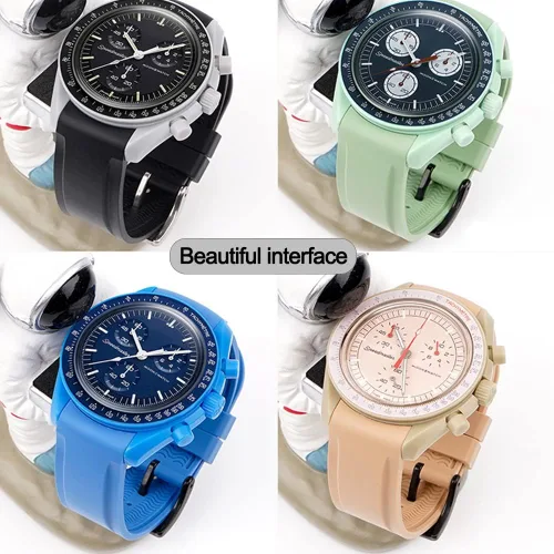 Vista 6 de WRISTARMOR Correa de goma curvada de 0.787in compatible con Omega x swatch Speedmaster Moonswatch Couple silicona pulsera