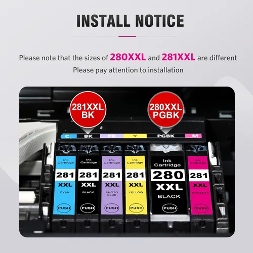 Vista 5 de ALLWORK 280XXL 281XXL Compatible para Canon 280 281 TR8620a Cartuchos de tinta PGI-280XXL CLI-281XXL 280 XXL 281 XXL Compatible con TR8620 TS702a