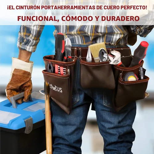 Vista 6 de LAUTUS Cinturón/Bolsa/Funda de Herramientas de Cuero Curtido con Aceite, para Carpintero, Construcción, Enmarcadores, Encargados de Mantenimiento