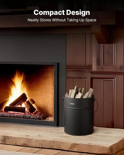 Vista 6 de VEVOR Cubo de ceniza, 4 piezas con tapa, pala, escoba y guantes, cubo de carbón de metal para chimenea y lata de cenizas, 4 galones de gran