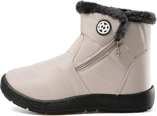 Vista 2 de Hsyooes Botas de nieve para mujer, botas de invierno impermeables Beige