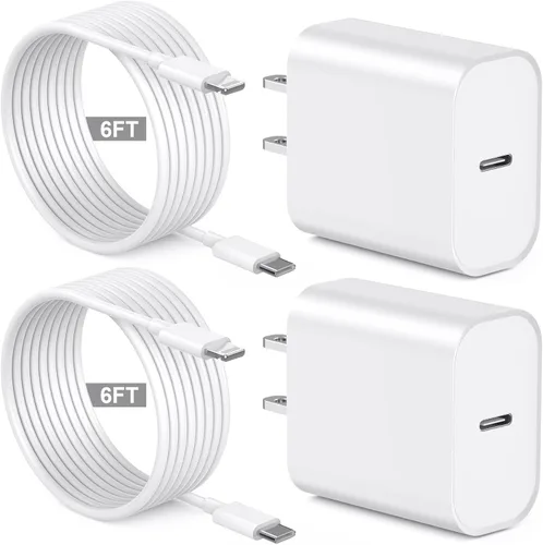 Vista 11 de [Certificado Apple MFi] Cargador de iPhone de carga rápida de 6 pies compatible con iPhone 14/13/12/11 Pro Max/Xs Max/XR/X, paquete de 2, bloque