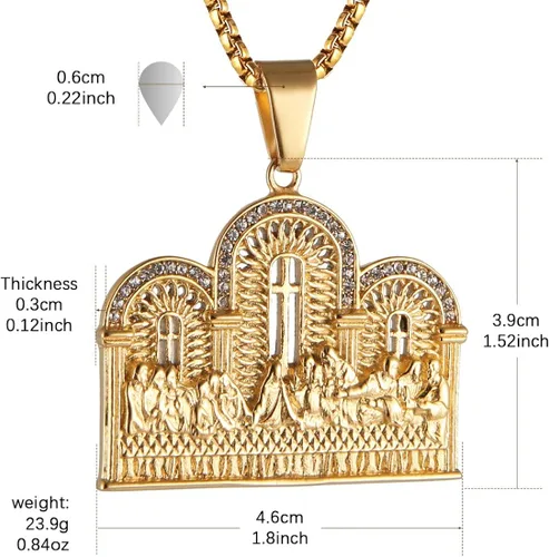 Vista 2 de AsAlways Collar con colgante de circonita cúbica de acero inoxidable chapado en oro con sus discípulos para hombre, joyería hip hop, Metal, Circonia