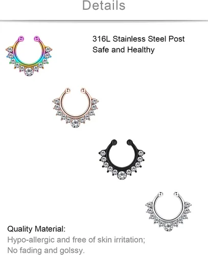 Vista 3 de SCERRING Aros falsos para tabique nasal, circonita cúbica transparente, no perforada, gancho para nariz, septum, piercing para el cuerpo, joyería