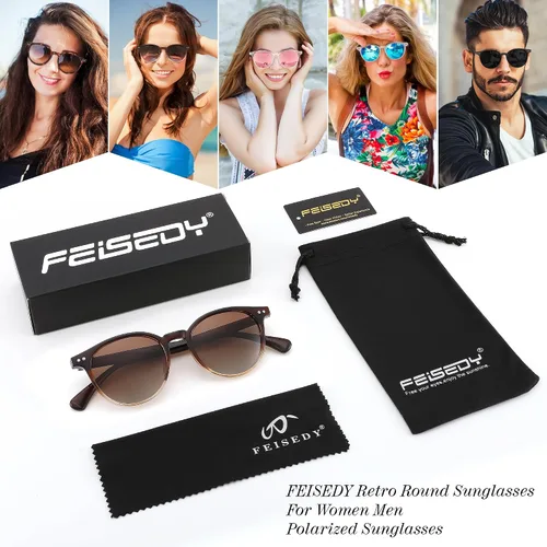 Vista 7 de FEISEDY Gafas de sol polarizadas redondas retro para mujeres y hombres, sombras de moda círculo de sol B2808