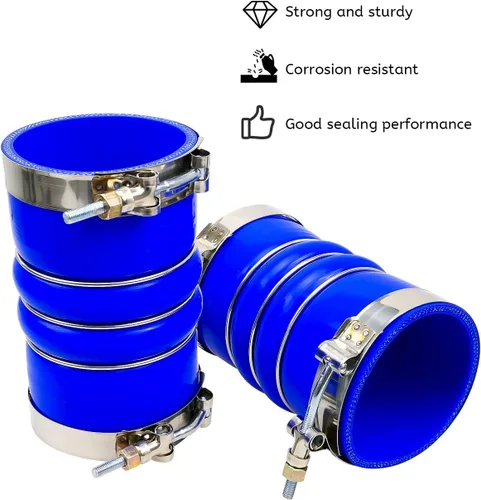 Vista 4 de Mangueras intercooler de silicona con abrazaderas para camiones semi Turbocompresor de 3 1/2 pulgadas x 6 3/8 pulgadas, manguera azul de joroba