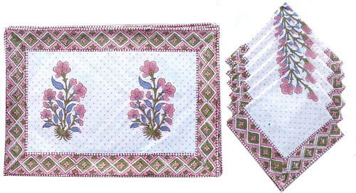 Vista 11 de Juego de 6 manteles individuales 100 % algodón estilo indio para mesa de comedor y servilletas (azul 1)