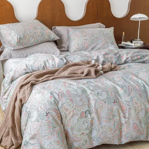 Vista 9 de Susybao - Juego de funda de plumón de 3 piezas 100 % algodón natural. Tamaño King Queen Juego de ropa de cama estampada en colores. 1 funda