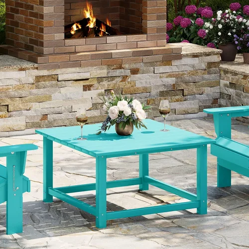 Vista 15 de WestinTrends Mesa de café de patio cuadrada de HDPE Malibu para exteriores de bajo perfil, marrón oscuro