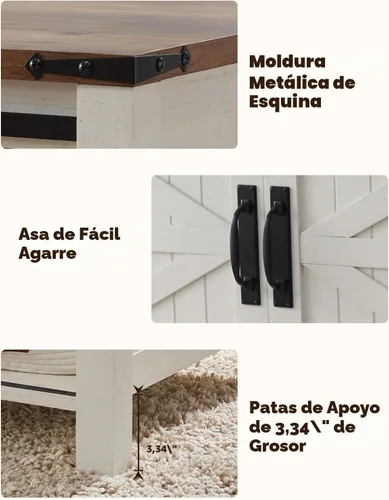 Vista 7 de OKD - Mesa de centro de granja de 48" con puerta de granero deslizante, mesa rústica con compartimento de almacenamiento oculto, superficie superior