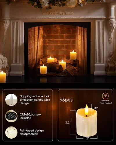 Vista 6 de Homemory Velas votivas parpadeantes sin llama con control remoto y temporizador de 2 x 2 pulgadas, funciona con pilas, paquete de 6 velas falsas