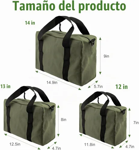 Vista 3 de Bolsa de herramientas pequeña, bolsa organizadora de herramientas de boca ancha superior, bolsas de herramientas grandes Verde militar