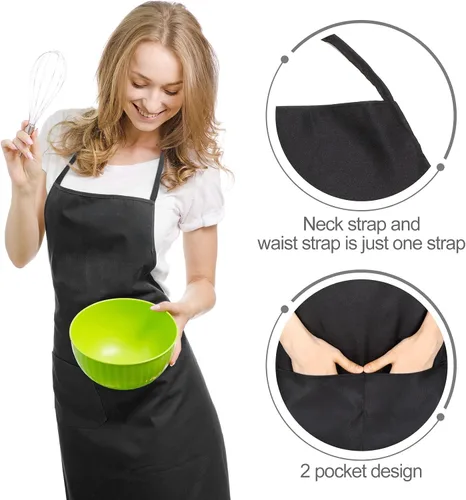 Vista 3 de Tarpop Paquete de 24 delantales con babero unisex, delantal comercial, delantal resistente para cocina, barbacoa, manualidades, para mujeres, Negro
