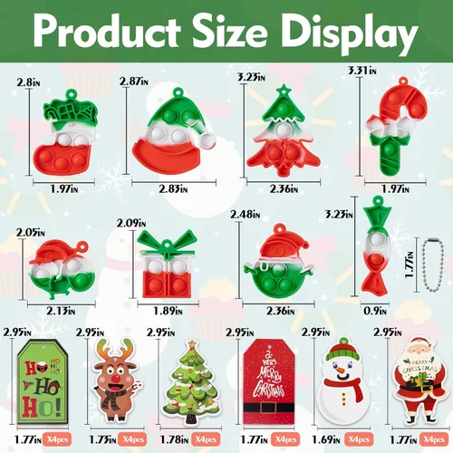 Vista 4 de AMUHUA Recuerdos de fiesta de Navidad para niños – Paquete de 24 mini llaveros Pop Fidget con tarjetas de regalo para niños pequeños, regalos