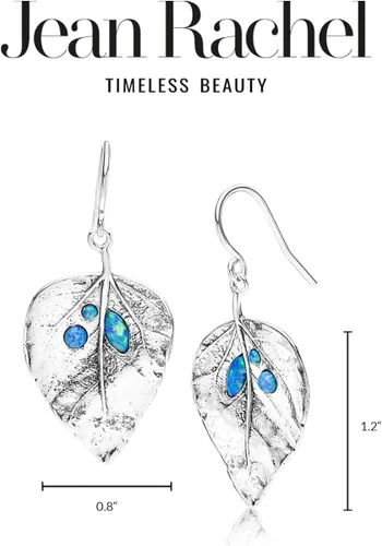 Vista 5 de Aretes de plata de ley 925 con forma de hoja con ópalo atrevido, oxidados, elegantes, hipoalergénicos, sin níquel ni plomo, colección de diseñador