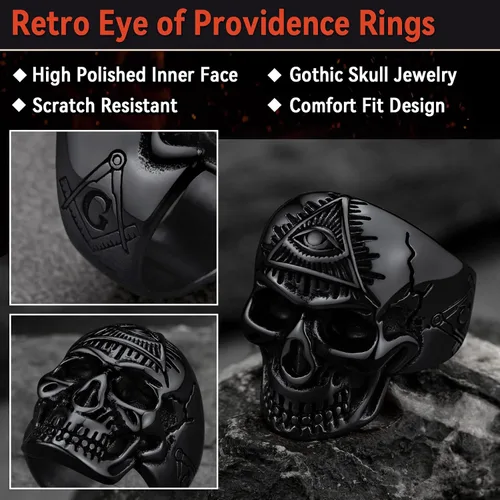 Vista 3 de FaithHeart All Seeing Eye Rings for Men, Stainless Steel Punk Gothic Statement Rings Eye of Providence Protection Thumb Ring Mens Amulet Jewelry