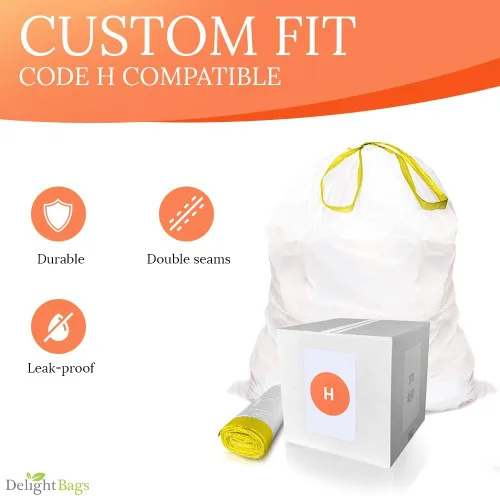 Vista 2 de (Código H) 200 unidades, compatible con Simplehuman Code H, color blanco, bolsas de basura con cordón, 8-9 galones, 30-35 litros, 18.5 pulgadas x 28