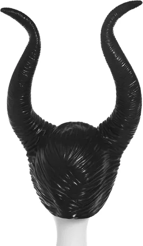 Vista 6 de MostaShow Sombrero de cuernos de reina para mujer disfraz de Halloween diadema negra de cuernos largos