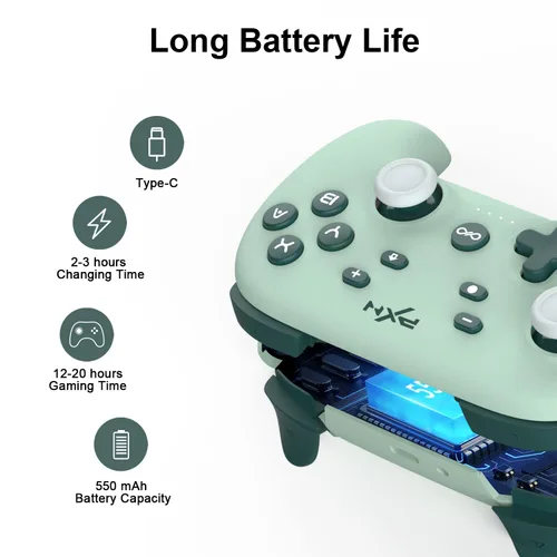Vista 2 de PXN Wireless Switch Controller for Nintendo Switch Lite OLED iOS 16 Version Only with APP NFC Turbo Screenshot Gyro Axis Vibration Programmable