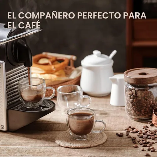 Vista 6 de KitchenTour - Taza de café aislada de 2.5 onzas, taza de café de vidrio de doble pared con asa, juego de 4 vasos de vidrio transparente