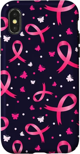 Vista 5 de Funda de soporte para iPhone 17 de mujeres de concientización sobre el cáncer de mama con patrón de cinta rosa