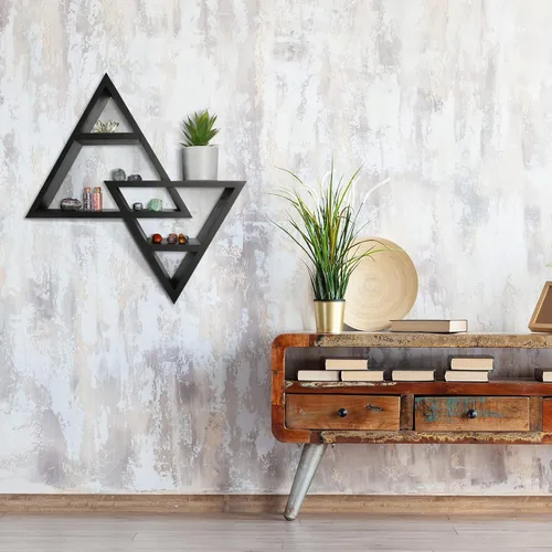 Vista 7 de ANROYE Estante triangular de fases lunares con ganchos, estantes de cristal de madera negra Wiccan para almacenamiento de joyas de mujer, piedra
