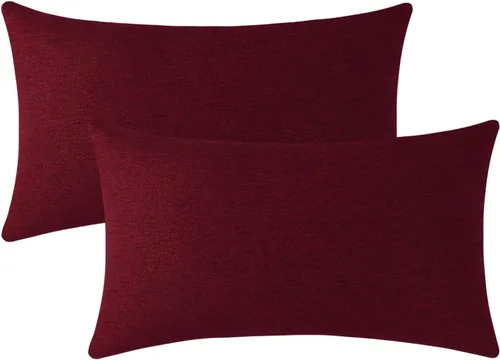 Vista 59 de Jeneoo - Fundas de almohada decorativas rojas brillantes de chenilla suave, fundas de cojín cómodas y sólidas para sofá de sala de estar