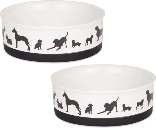 Vista 9 de Bone Dry Dog Show - Cuenco de cerámica para mascotas, pequeño, 4.25 x 2, gris y blanco, 2