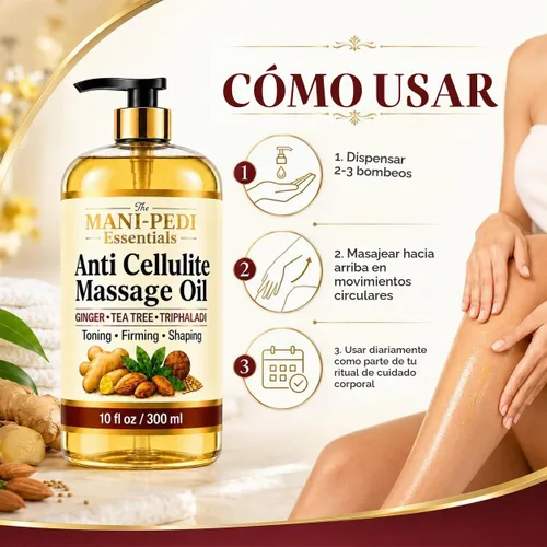 Vista 5 de Aceite de masaje anticelulítico, tonifica, reafirma y forma visiblemente con jengibre, árbol de té y hierbas naturales, fórmula no grasosa