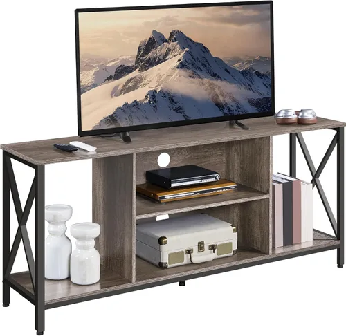 Vista 12 de Yaheetech Soporte de TV Industrial para TV de 55 Pulgadas, Mesa de Centro de Entretenimiento y Consola de Medios con Almacenamiento Abierto para Gris