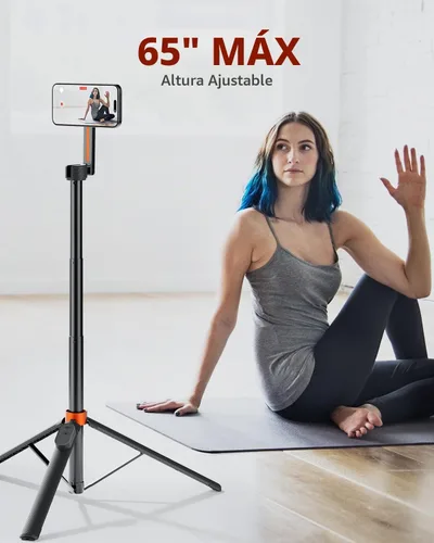 Vista 3 de TODI Trípode magnético de 65" para iPhone con control remoto, palo de selfie para iPhone Magsafe, soporte de trípode para teléfono celular